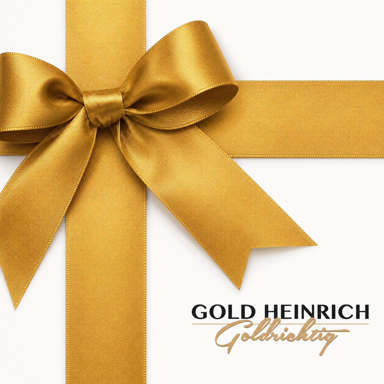 Gold Heinrich Geschenkgutschein mit goldener Schleife und Schriftzug "Gold Heinrich"